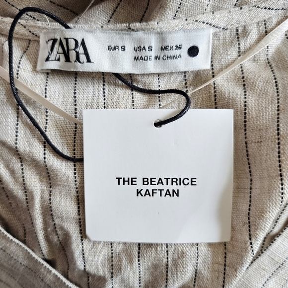 New Zara The Beatrice Linen Blend Ecru Kaftan Maxi Dress NWT Small - Picture 15 of 16